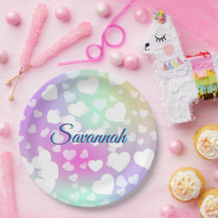 Pastel Falling Hearts Personalized      Paper Plates