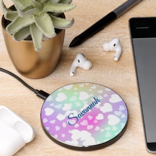 Pastel Falling Hearts Personalized Wireless Charger