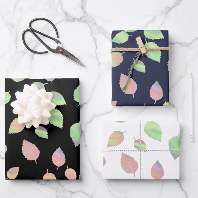 Pastel Falling Leaves Wrapping Paper Sheets (Front)