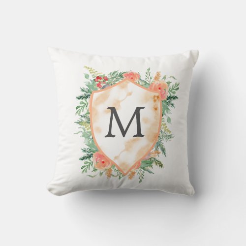 pastel family crest winter floral monogram throw pillow