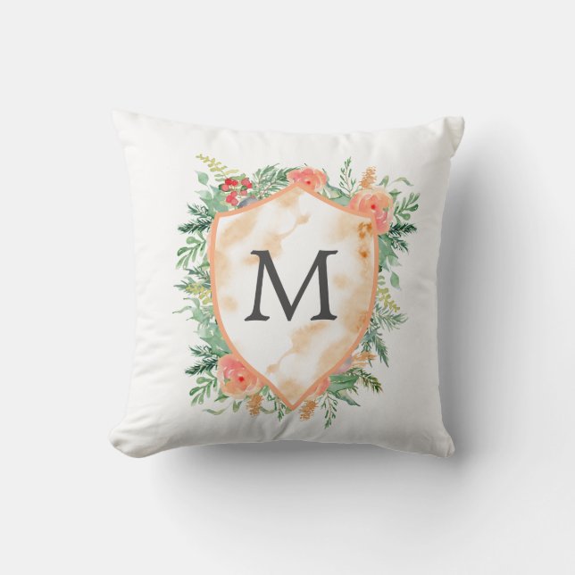 pastel family crest winter floral monogram throw pillow (Front)