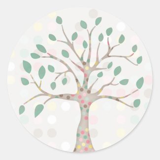 Pastel Family Tree Polka Dot Baby Shower Party Classic Round Sticker