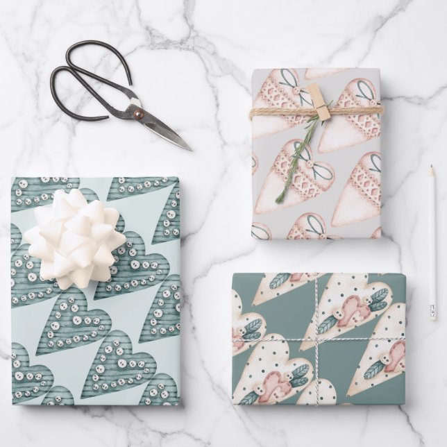Pastel Fancy Hearts Valentines Wrapping Paper Sheets (Front)