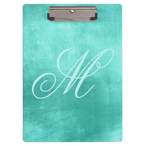 Pastel Fancy Monogram Shiny Turquoise Faux Foil Clipboard