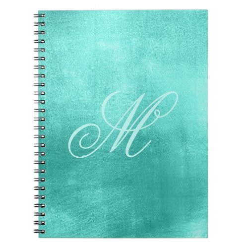 Pastel Fancy Monogram Shiny Turquoise Foil Notebook
