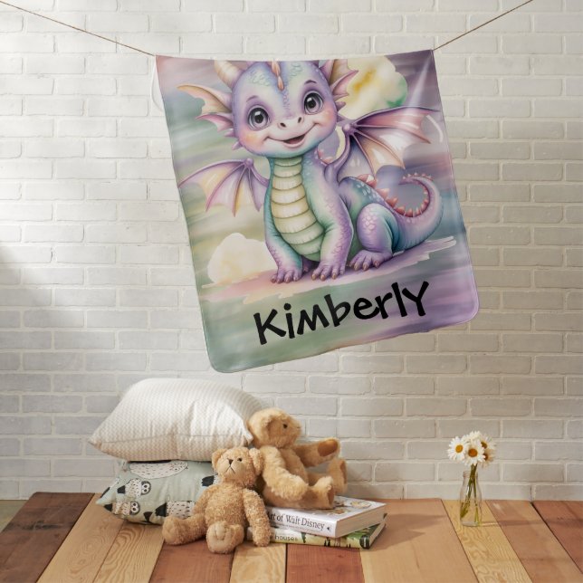 Pastel Fantasy Dragon Baby Shower Blanket (In Situ)