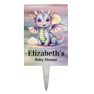 Pastel Fantasy Dragon Baby Shower Cake Topper