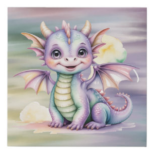 Pastel Fantasy Dragon Baby Shower Faux Canvas Print
