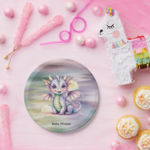 Pastel Fantasy Dragon Baby Shower Paper Plates