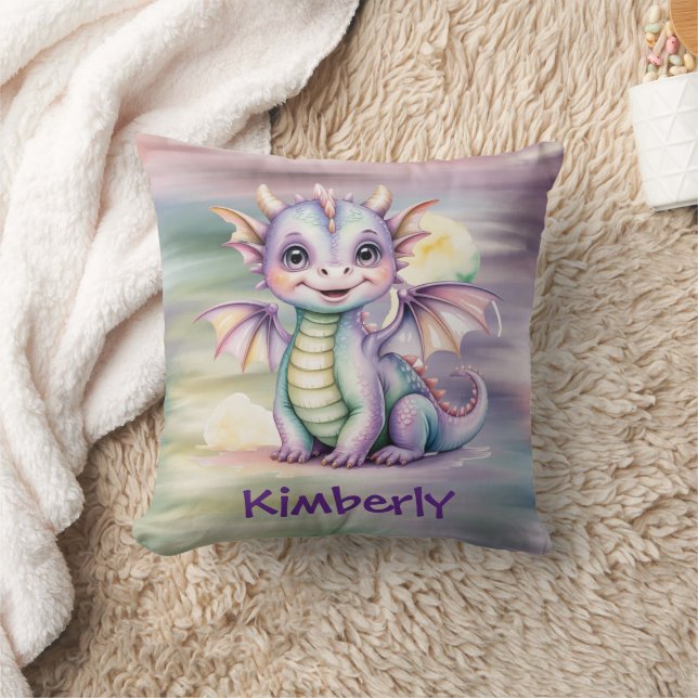 Pastel Fantasy Dragon Baby Shower Throw Pillow (Blanket)