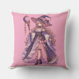 Pastel Fantasy Pixel Witch Girl Throw Pillow