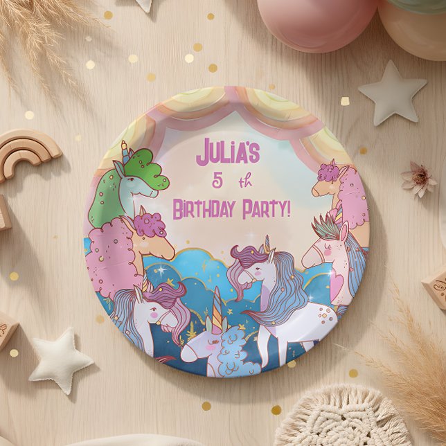 Pastel fantasy Unicorn Kids Birthday  Paper Plates (Creator Uploaded)
