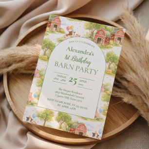 Pastel Farm Animals Barnyard 1st Birthday Invitation