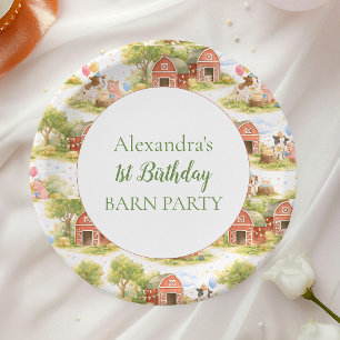 Pastel Farm Animals Barnyard 1st Birthday Paper Plates