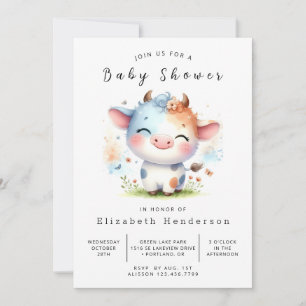  Pastel Farm Calf Cow Baby Shower Invitation