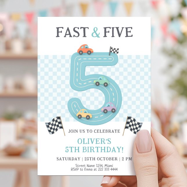 Pastel Fast Five Birthday Car Invitation (Creator Uploaded)