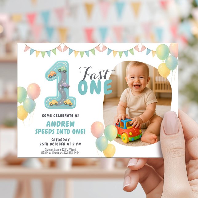 Pastel Fast One Birthday Car Invitation (Creator Uploaded)