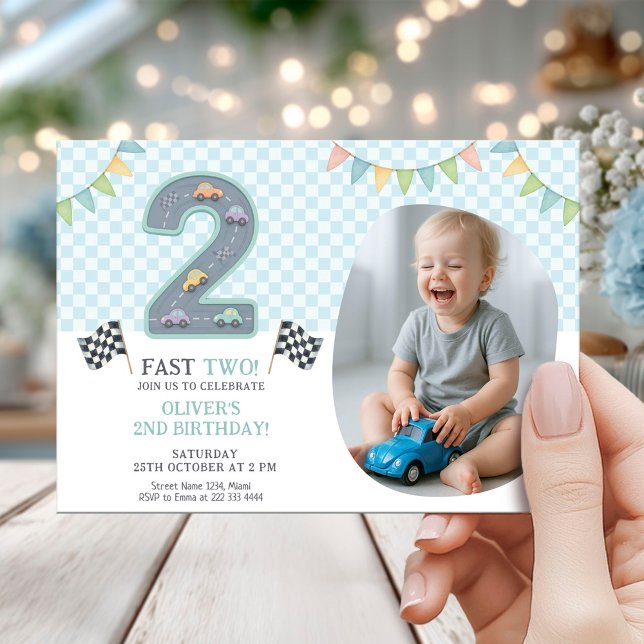 Pastel Fast Two Birthday Car Invitation (Creator Uploaded)
