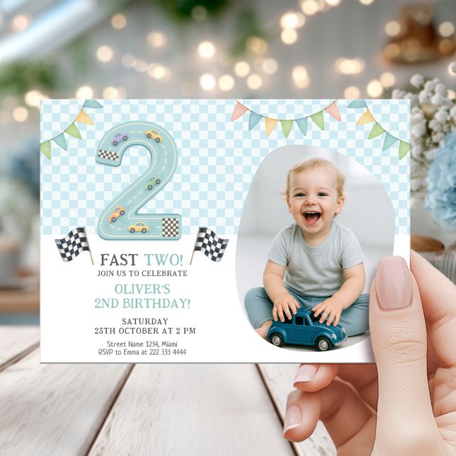 Pastel Fast Two Birthday Race Invitation (Creator Uploaded)