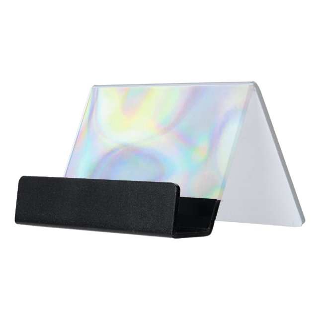 pastel faux holographic desk business card holder (Angled Front)
