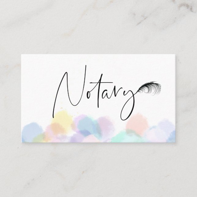 *~* Pastel Feather NOTARY PHOTO Pen Signing Agent  Business Card (Front)