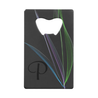 Pastel Feathers Abstract Monogrammed Credit Card Bottle Opener