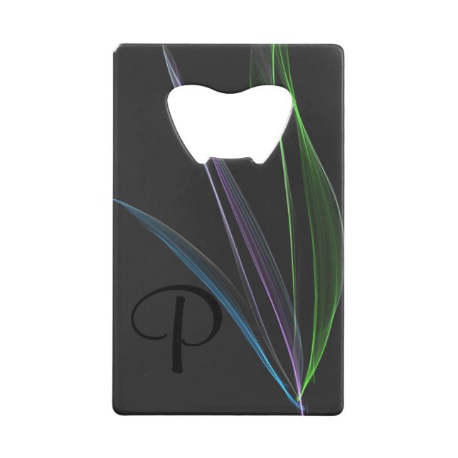 Pastel Feathers Abstract Monogrammed Credit Card Bottle Opener (Front)