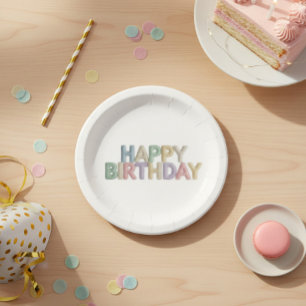  Pastel Felt Letters Happy Birthday Paper Plates