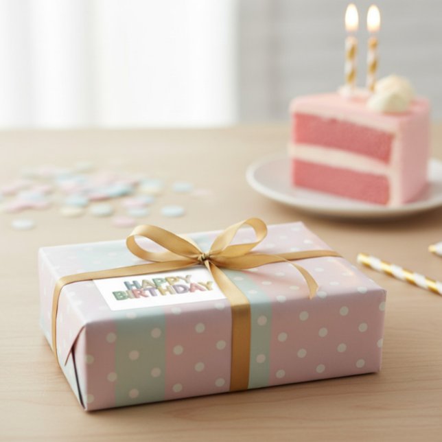  Pastel Felt Letters Happy Birthday Rectangular Sticker (Creator Uploaded)