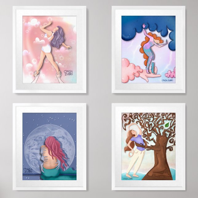 Pastel Feminine Nature – Set of 4 Framed Prints (Front)