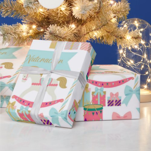 Pastel Festive Nutcracker Toys Christmas Wrapping Paper