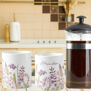 Pastel Field of Wildflowers Monogram Coffee Mug