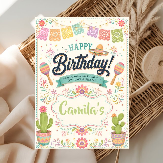 Pastel Fiesta Birthday Card with Sombrero & Cactus (Creator Uploaded)