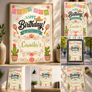 Pastel Fiesta Birthday Poster for Girls Mexican