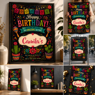Pastel Fiesta Birthday Poster with Sombrero