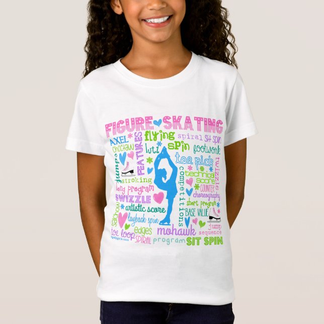 Pastel Figure Skater Words Typography T-Shirt (Front)