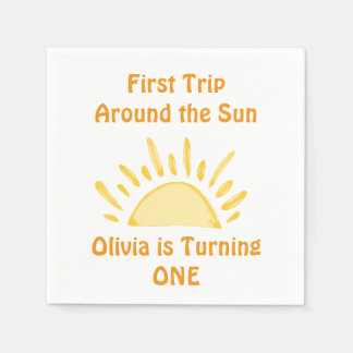 pastel First Trip Around the Sun Birthday Party Napkins