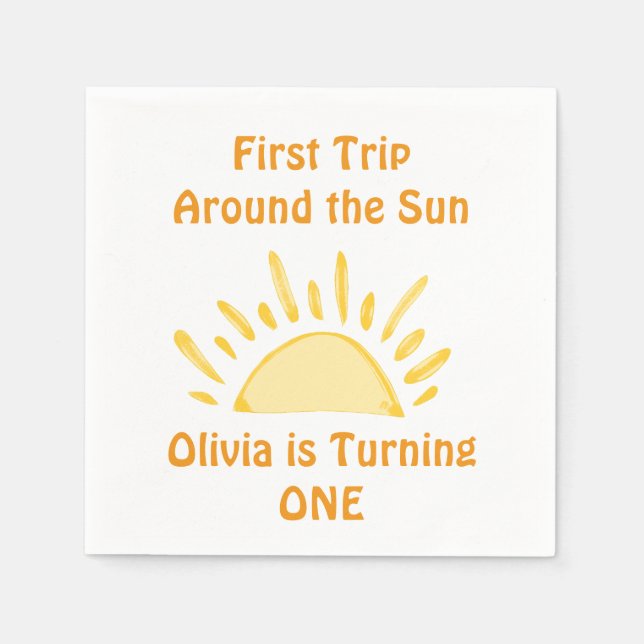 pastel First Trip Around the Sun Birthday Party Napkins (Front)