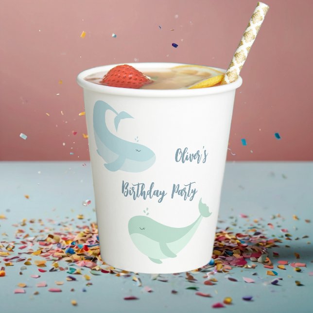 Pastel fish Blue Green Whale Birthday Party Paper Cups (Creator Uploaded)