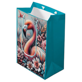 Pastel Flamingo Floral Tropical Cottagecore Medium Gift Bag