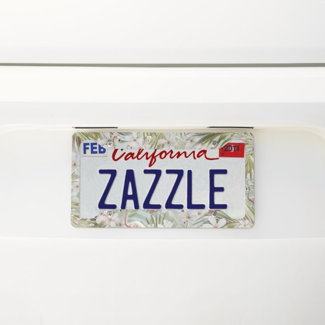 Pastel Flamingo Jungle Love #1 #tropical #wall  License Plate Frame (On Car)