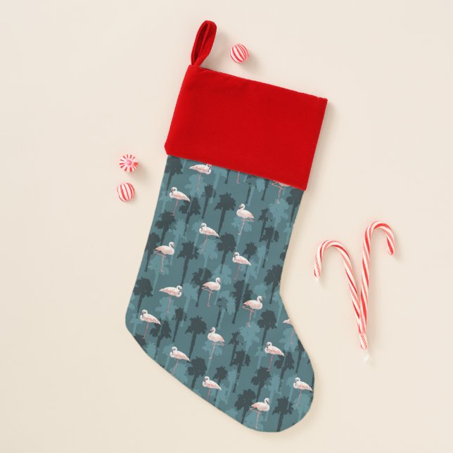 Pastel Flamingos On Teal Christmas Stocking (Front)
