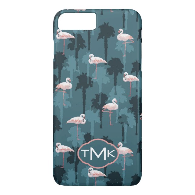 Pastel Flamingos On Teal | Monogram Case-Mate iPhone Case (Back)