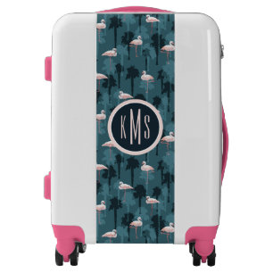 Pastel Flamingos On Teal   Monogram Luggage