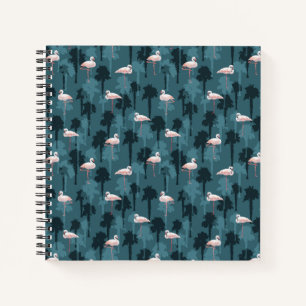 Pastel Flamingos On Teal Notebook