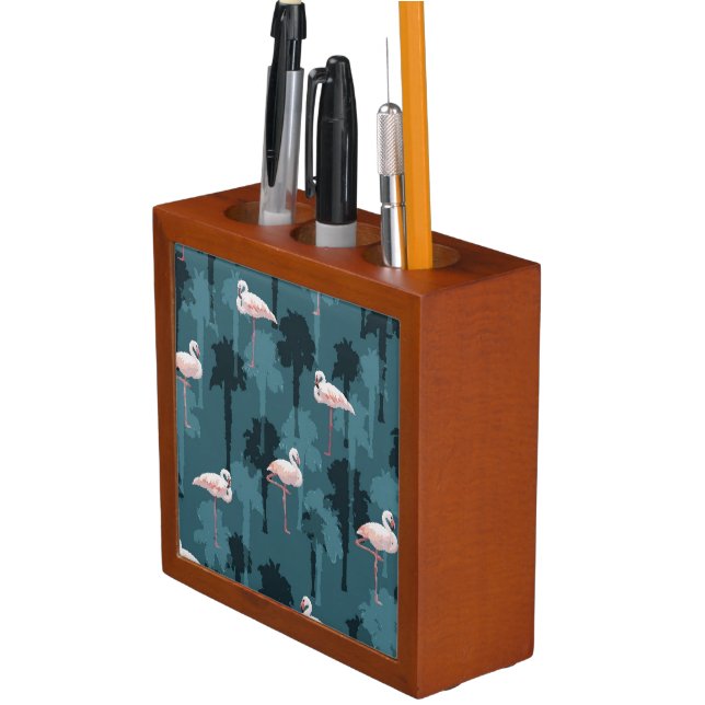Pastel Flamingos On Teal Pencil Holder (In Situ)