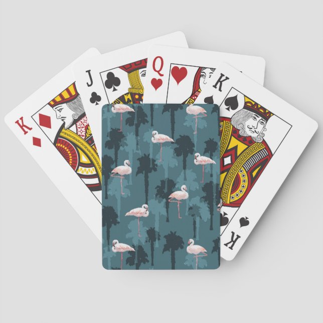 Pastel Flamingos On Teal Poker Cards (Back)