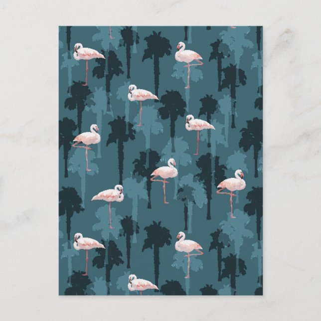 Pastel Flamingos On Teal Postcard (Front)