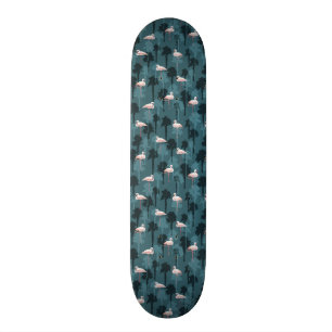Pastel Flamingos On Teal Skateboard