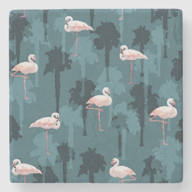 Pastel Flamingos On Teal Stone Coaster (Front)